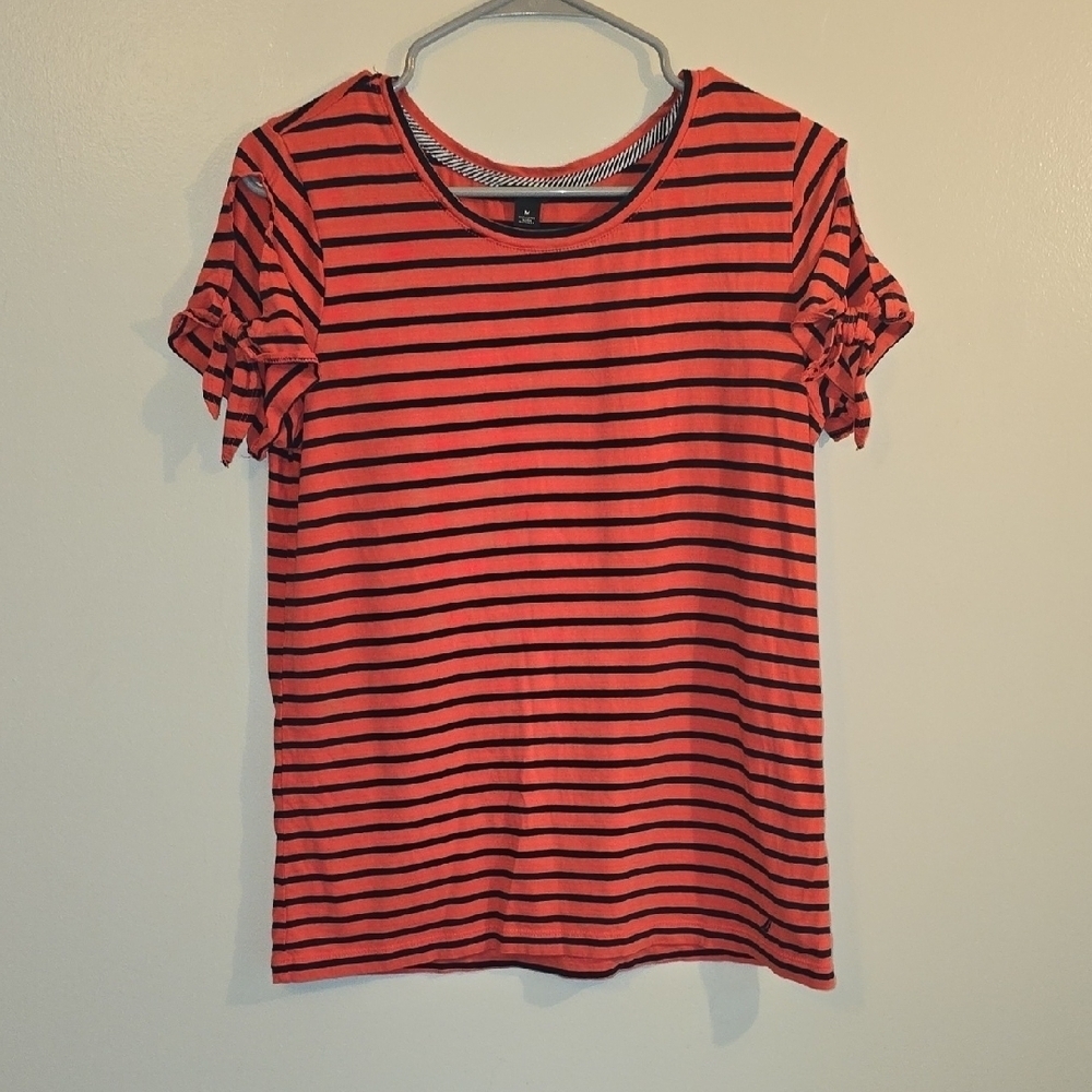 Nautica Women's Red and Black Striped Short Sleeve Top LOT-R1